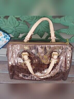 Michael Kors Rose Gold Logo-Embossed Satchel with Cream Handles     ****AS IS!